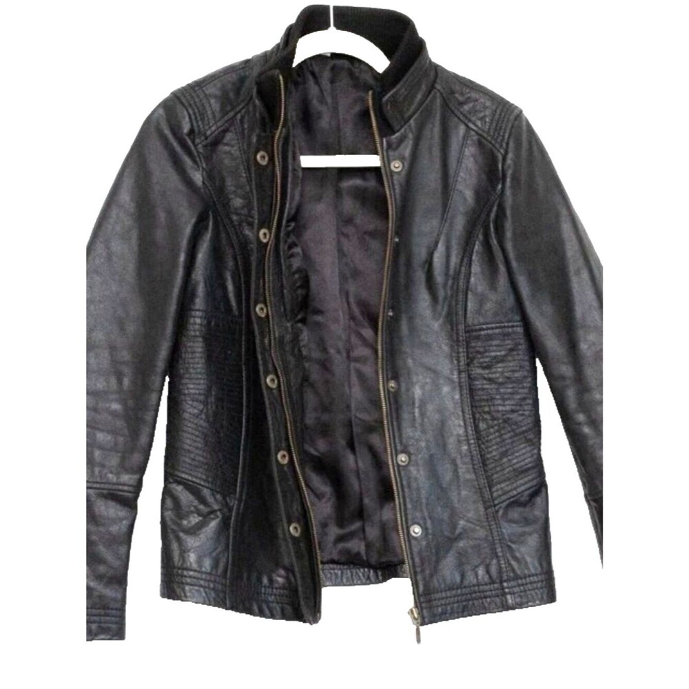 Rare VGT Promod France Authentic Black Leather Motorcycle Jacket Mid Length Sz S
